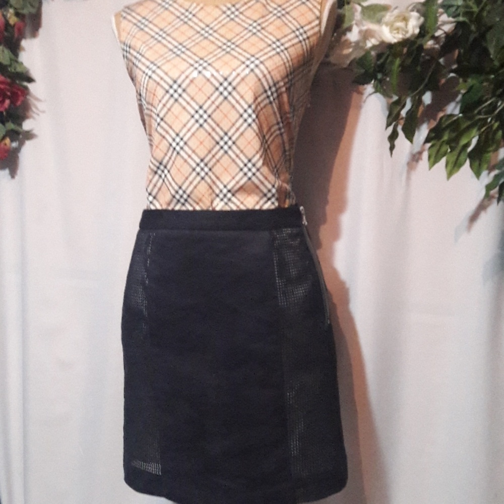 Mini Skirt 4 Black faux suede 18"L net detail